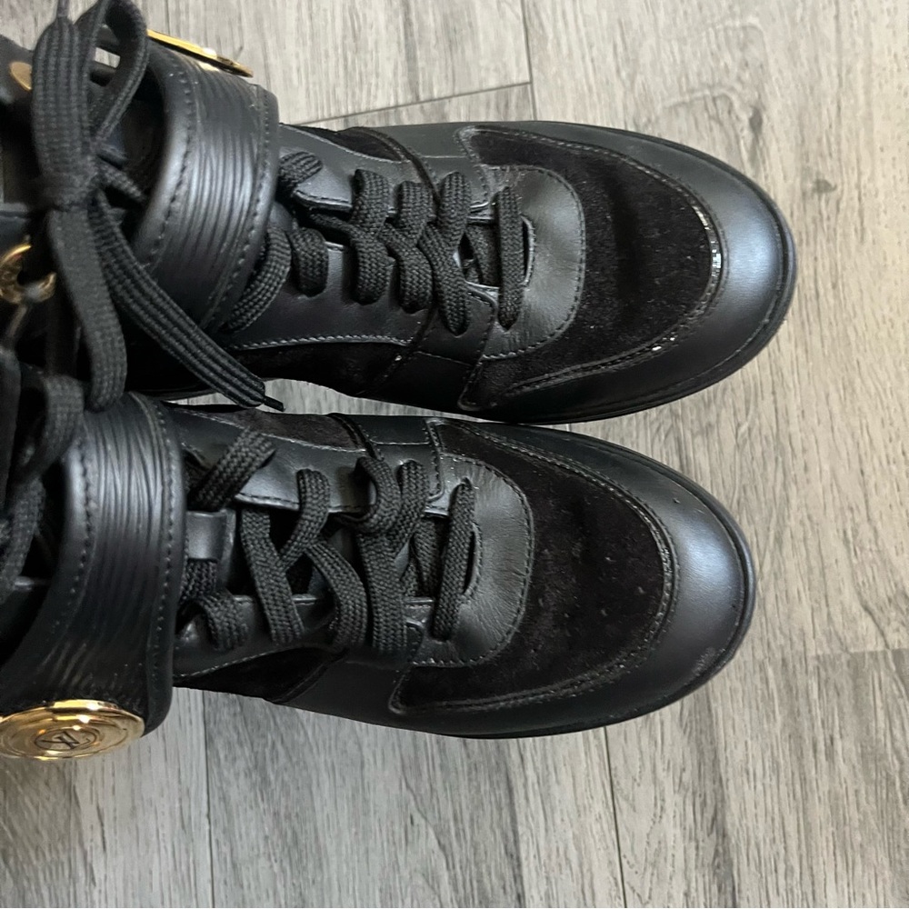 Authentic Louis Vuitton Black High-Top Sneakers with Gold Accent - Picture 10 of 13